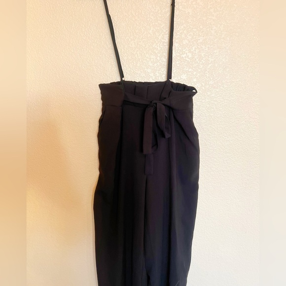 Tie Front Overalls with Pockets, Black, Flared Bottoms - Picture 3 of 6